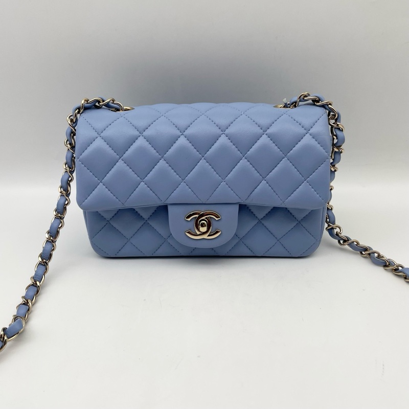 Chanel香奈兒CF藍色大mini 99新 有卡-1