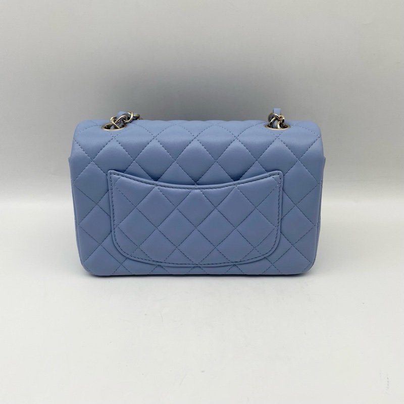 Chanel香奈兒CF藍色大mini 99新 有卡-2