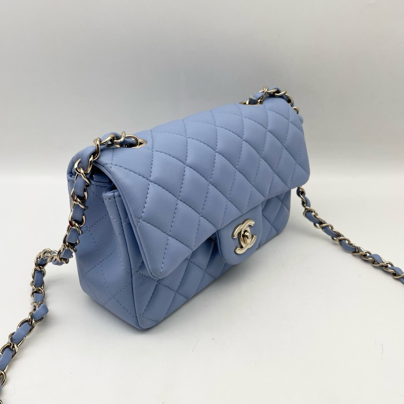 Chanel香奈兒CF藍色大mini 99新 有卡-3