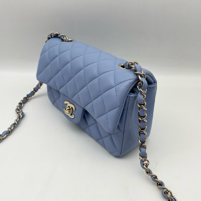 Chanel香奈兒CF藍色大mini 99新 有卡-5