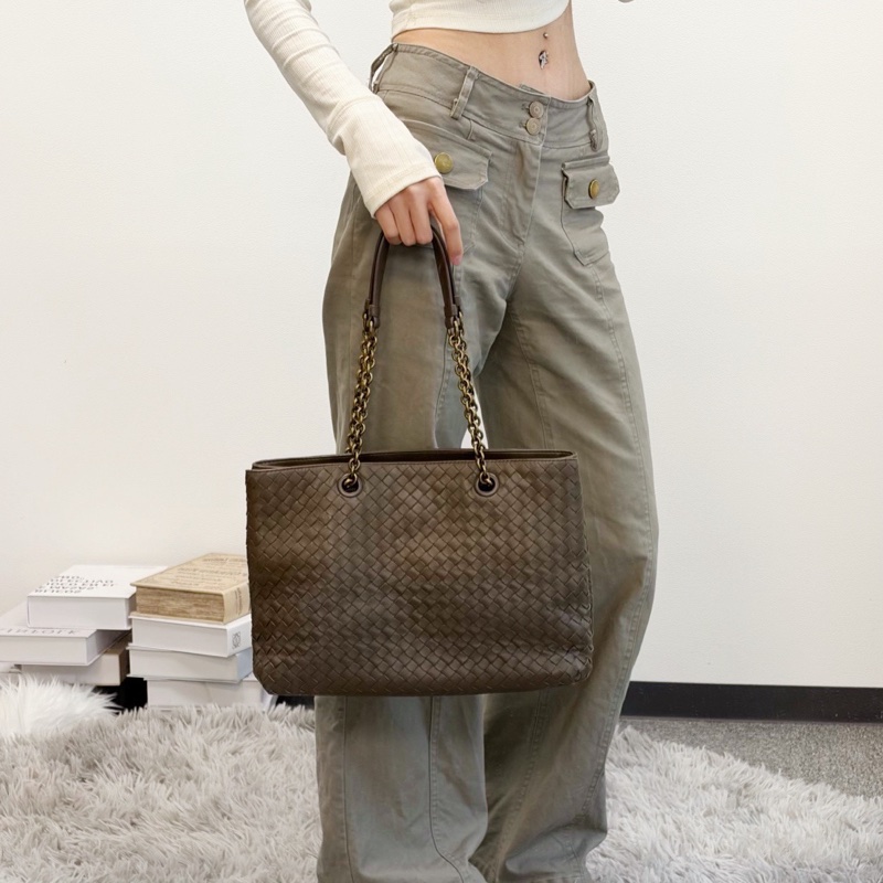 「JL精品代購」bottega veneta BV大象灰編織鏈條單肩托特包-2