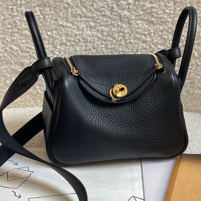 Hermes mini Lindy 黑金B刻有購證-0