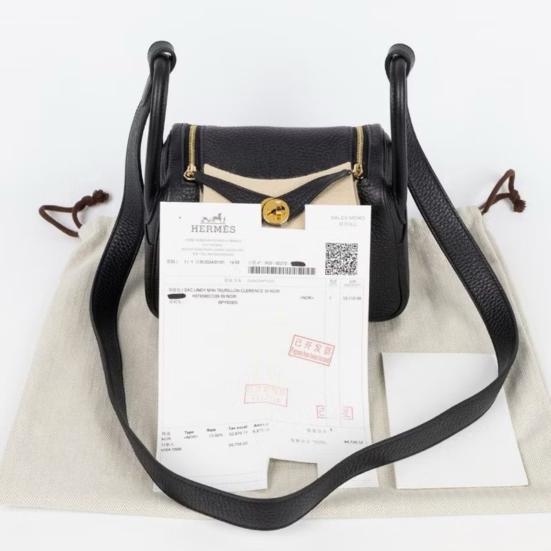 Hermes mini Lindy 黑金B刻有購證-1