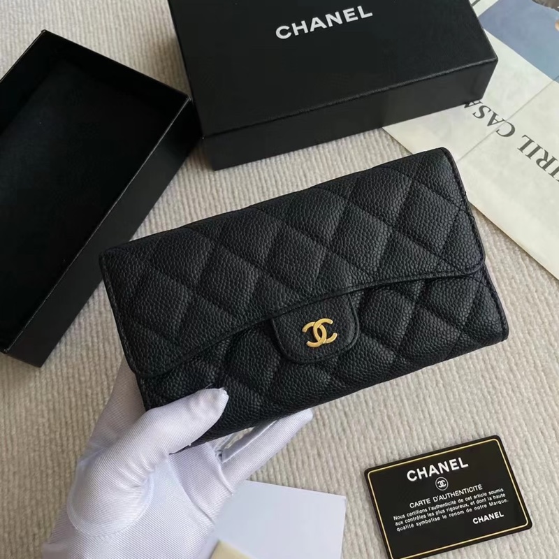 Chanel • 經典Cf 荔枝牛皮金釦三折長夾 附盒-0