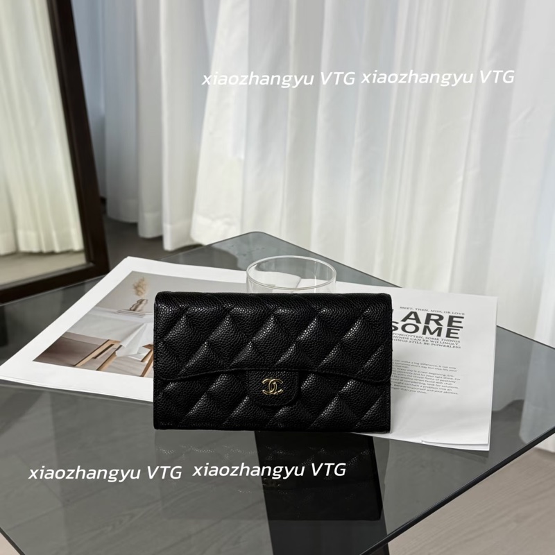 Chanel • 經典Cf 荔枝牛皮金釦三折長夾 附盒-1