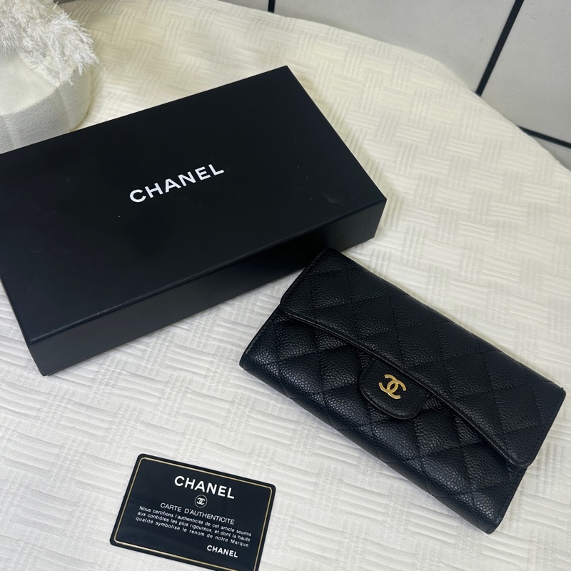 Chanel • 經典Cf 荔枝牛皮金釦三折長夾 附盒-2