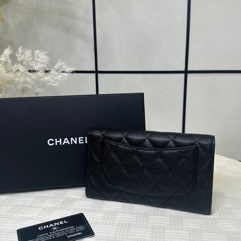 Chanel • 經典Cf 荔枝牛皮金釦三折長夾 附盒-3