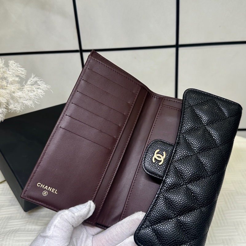 Chanel • 經典Cf 荔枝牛皮金釦三折長夾 附盒-4