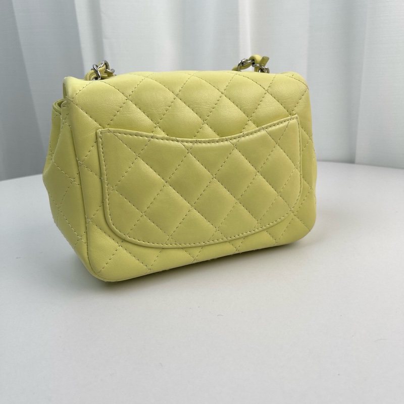 Chanel • 經典Cf 17 小雞黃銀釦羊皮方胖子 芯片款✨-3