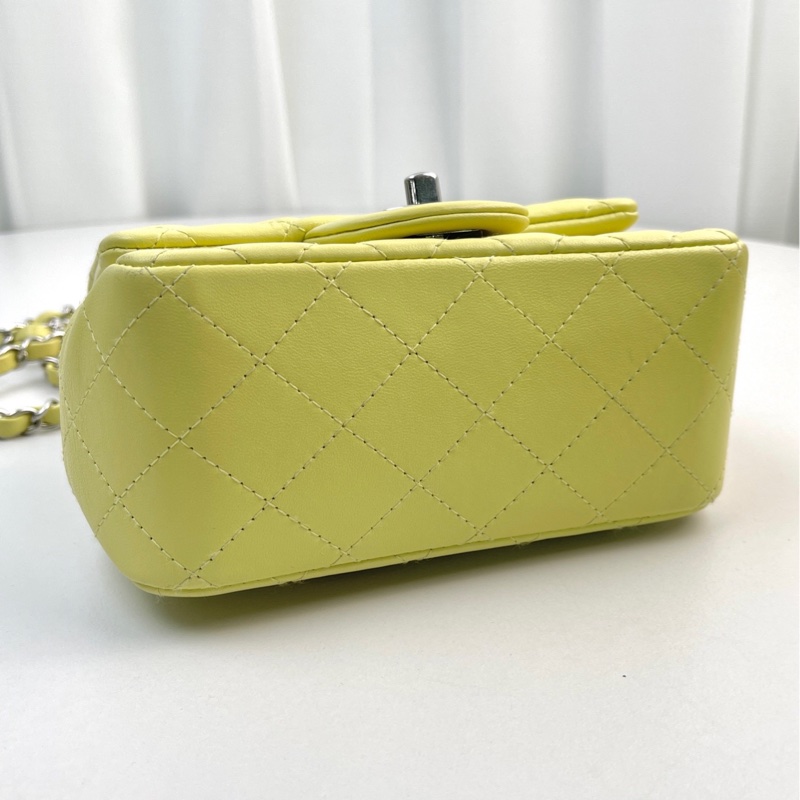 Chanel • 經典Cf 17 小雞黃銀釦羊皮方胖子 芯片款✨-5