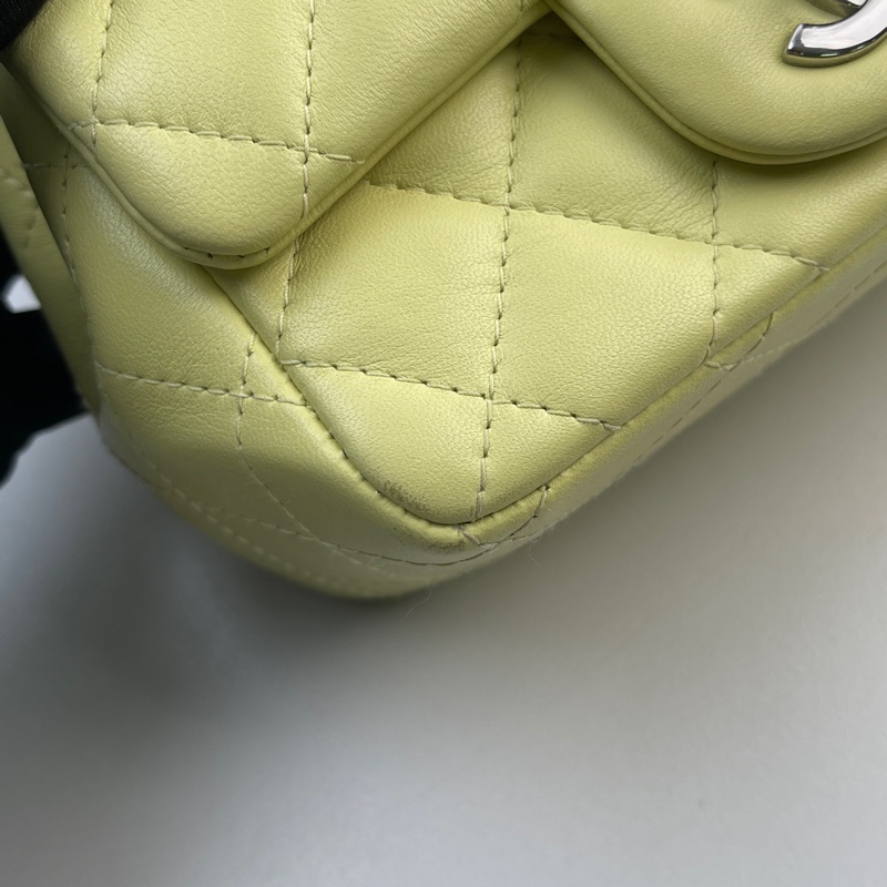 Chanel • 經典Cf 17 小雞黃銀釦羊皮方胖子 芯片款✨-6