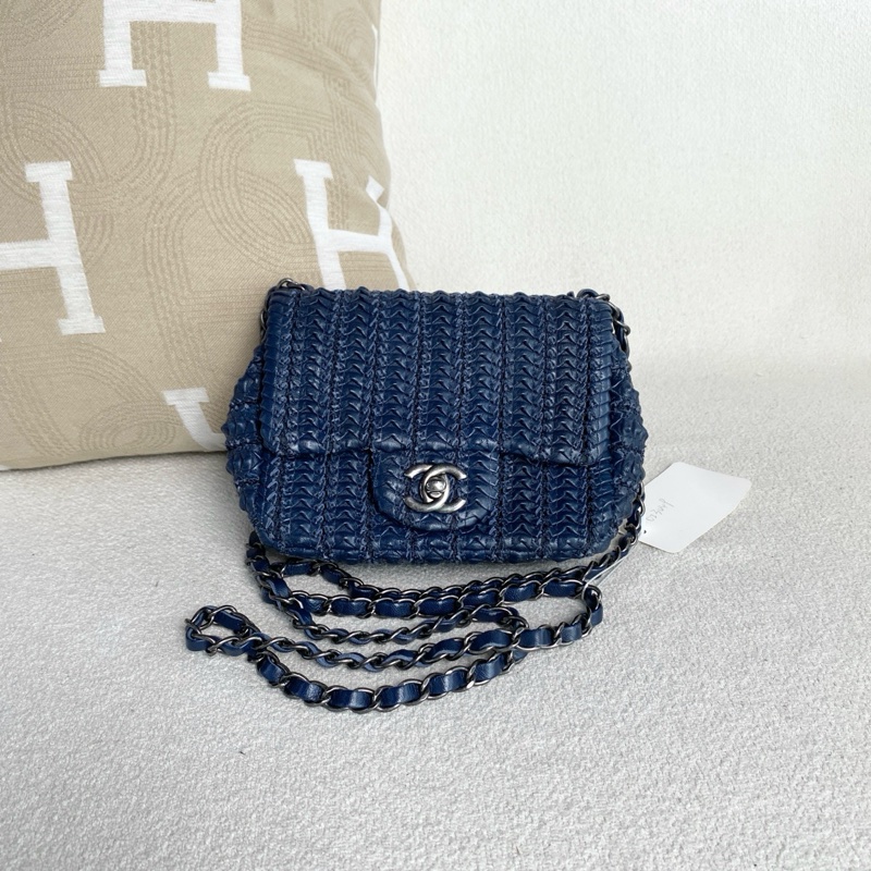 Chanel • Cf 17 深藍牛皮編織銀釦方胖子-2