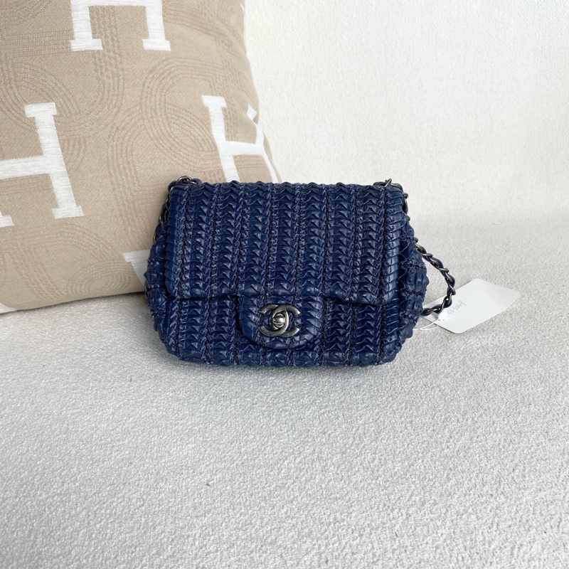 Chanel • Cf 17 深藍牛皮編織銀釦方胖子-3