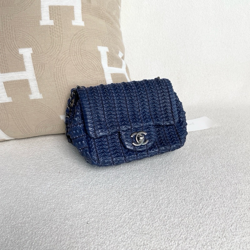 Chanel • Cf 17 深藍牛皮編織銀釦方胖子-5