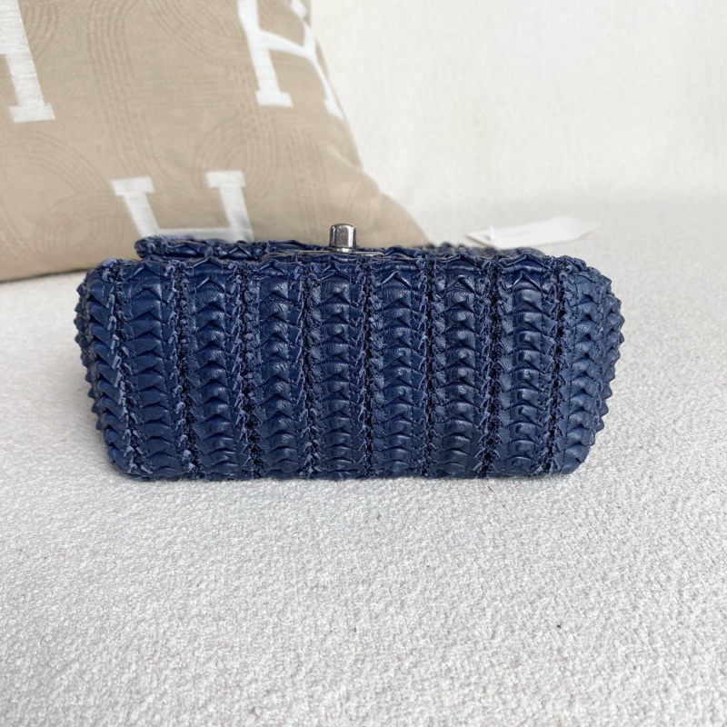 Chanel • Cf 17 深藍牛皮編織銀釦方胖子-6