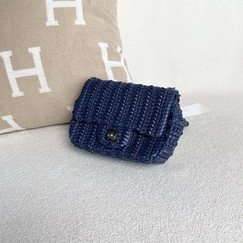 Chanel • Cf 17 深藍牛皮編織銀釦方胖子-7