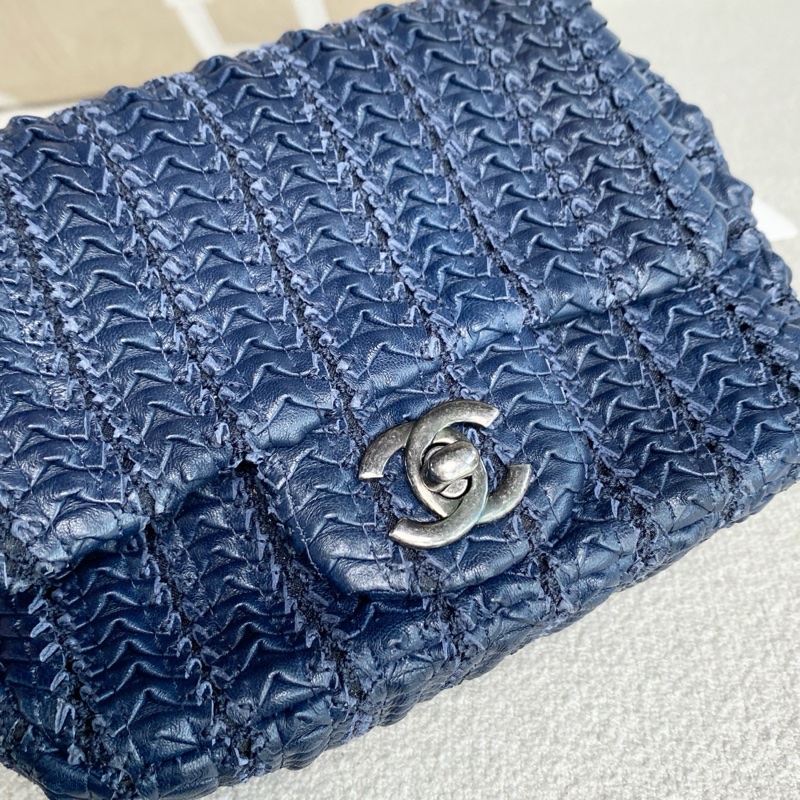 Chanel • Cf 17 深藍牛皮編織銀釦方胖子-9