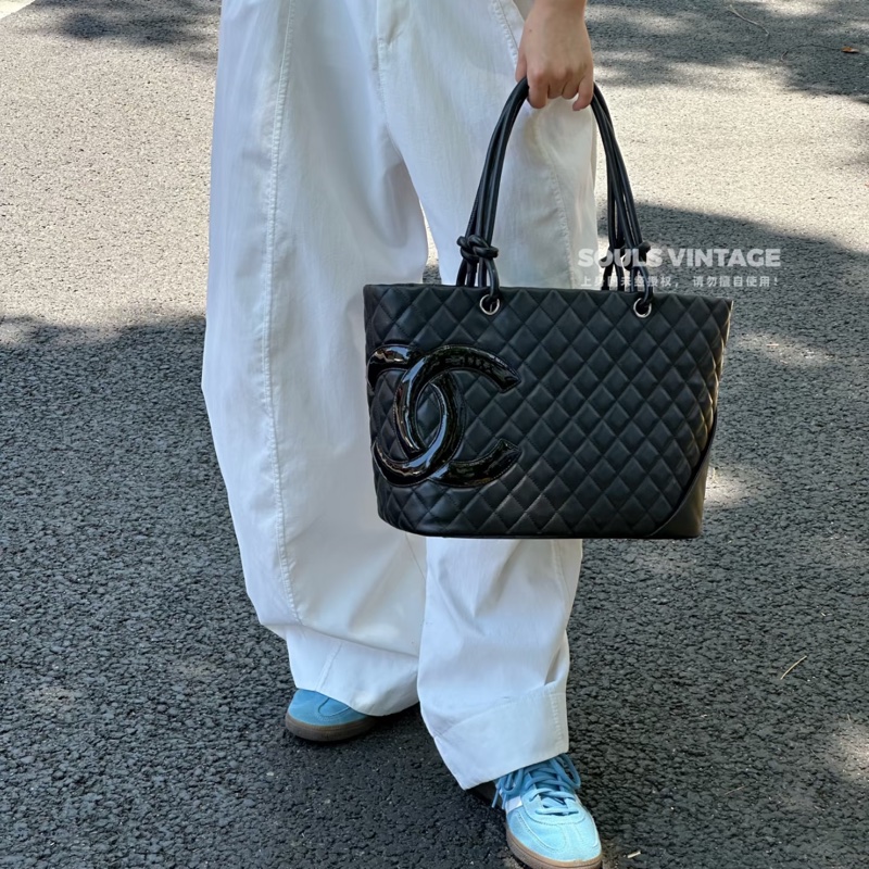 Chanel • 經典康鵬全黑牛皮大號托特包 So Black-3