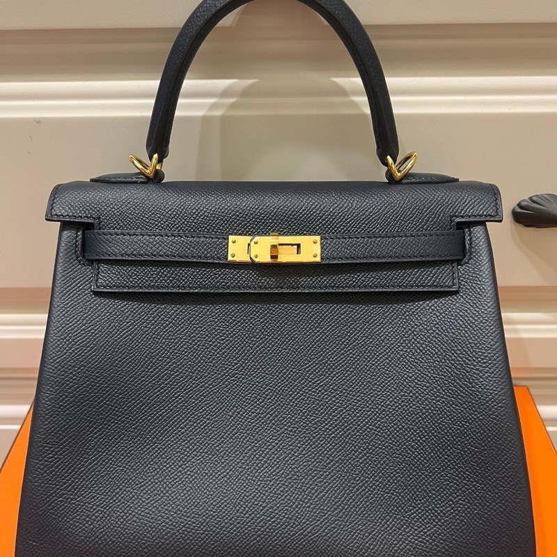 Hermes Kelly 25 Epsom Blue Indigo 近黑金 近新 Y刻-0