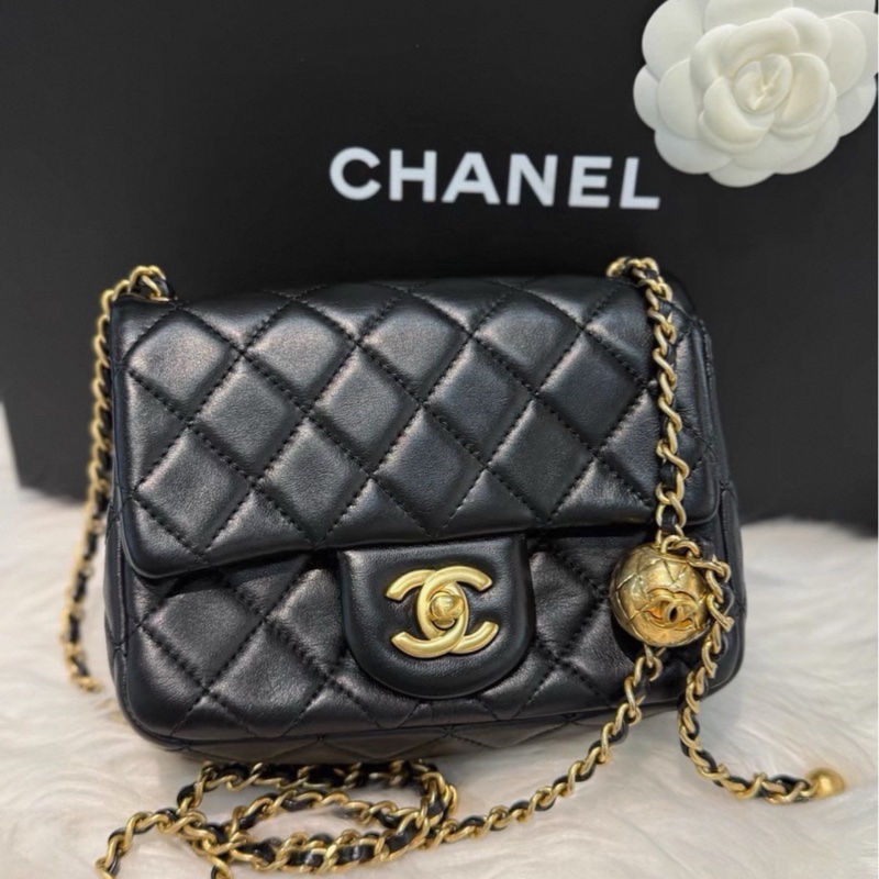 絕美神包😍超低價❤️🔥Chanel香奈兒黑金金球調解扣方胖子cf單肩斜挎包-5