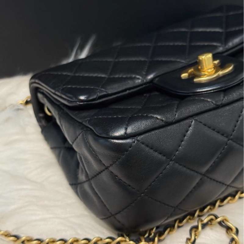 絕美神包😍超低價❤️🔥Chanel香奈兒黑金金球調解扣方胖子cf單肩斜挎包-10