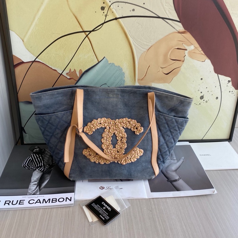 Chanel • 稀有丹寧牛仔花瓣大Logo托特包-3