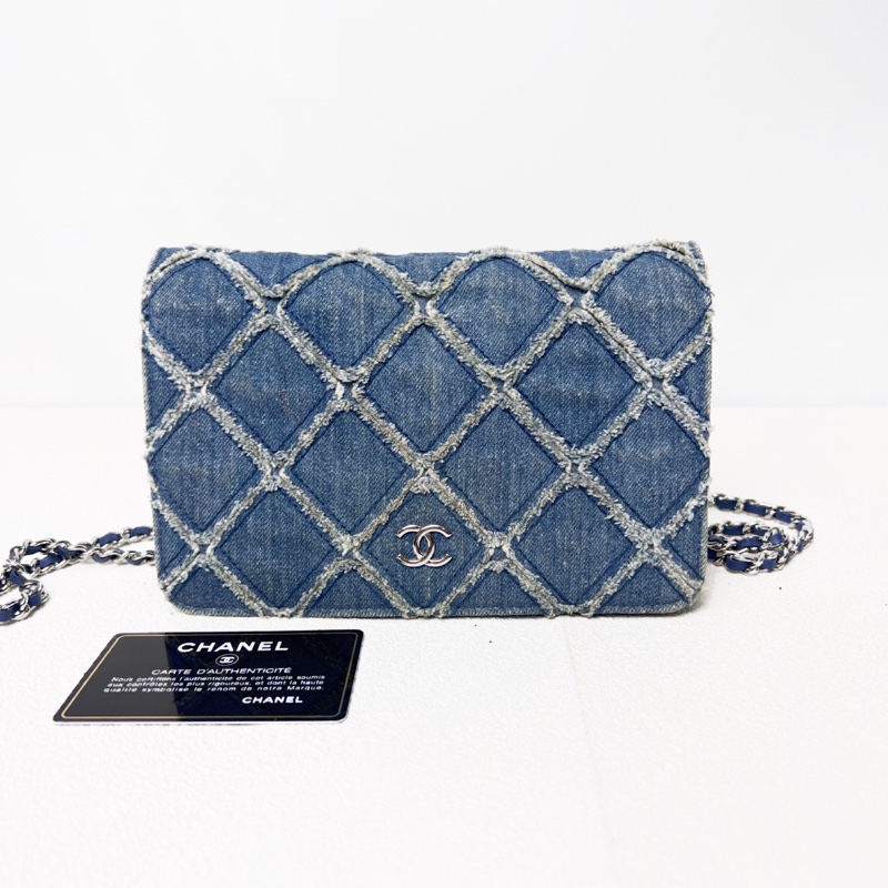 Chanel • 稀有丹寧牛仔外縫線銀釦Woc鏈條包 有卡-2