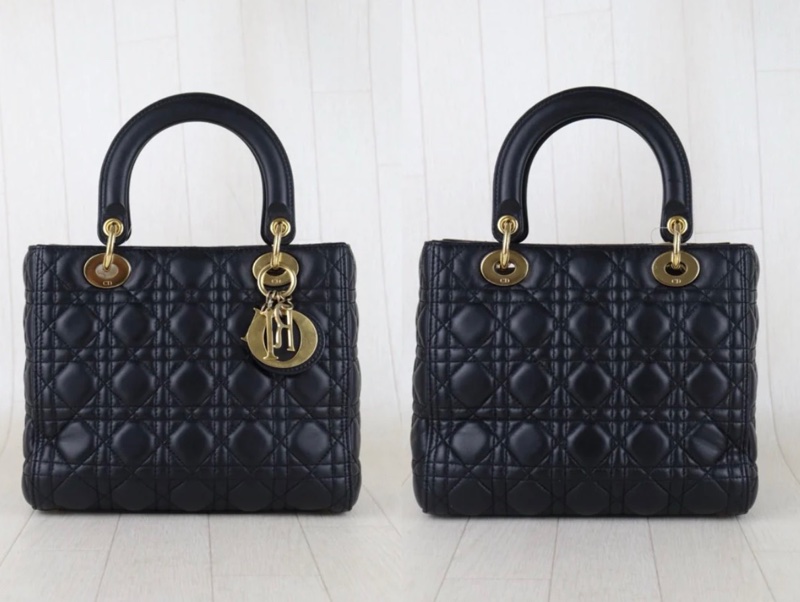 「JL精品代購」9新 Dior lady Dior 羊皮 黑金五格戴妃肩背手提包-2