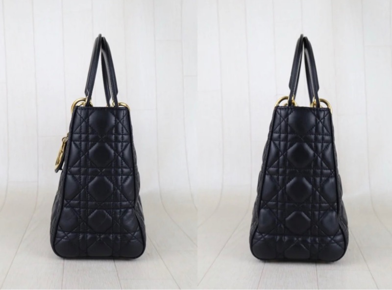 「JL精品代購」9新 Dior lady Dior 羊皮 黑金五格戴妃肩背手提包-3