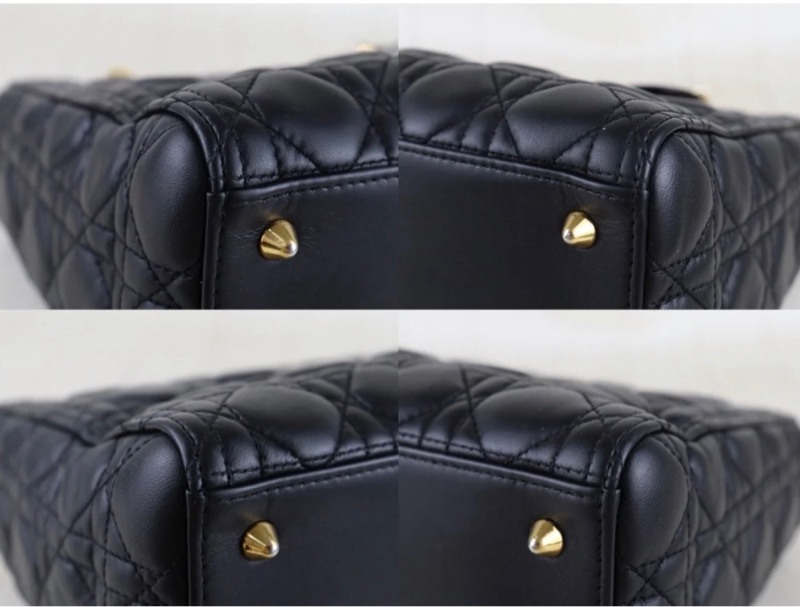 「JL精品代購」9新 Dior lady Dior 羊皮 黑金五格戴妃肩背手提包-4