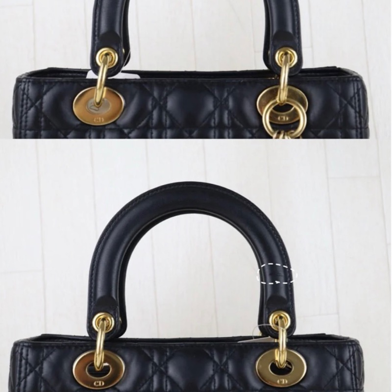 「JL精品代購」9新 Dior lady Dior 羊皮 黑金五格戴妃肩背手提包-5