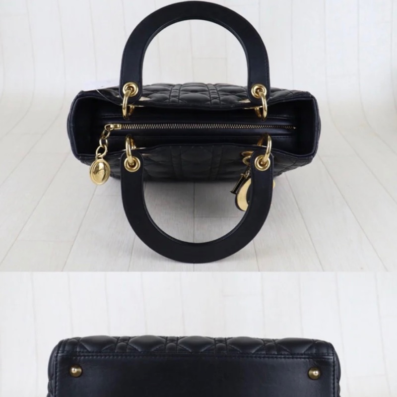 「JL精品代購」9新 Dior lady Dior 羊皮 黑金五格戴妃肩背手提包-6