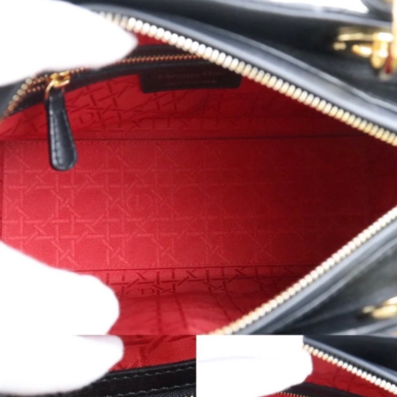 「JL精品代購」9新 Dior lady Dior 羊皮 黑金五格戴妃肩背手提包-8
