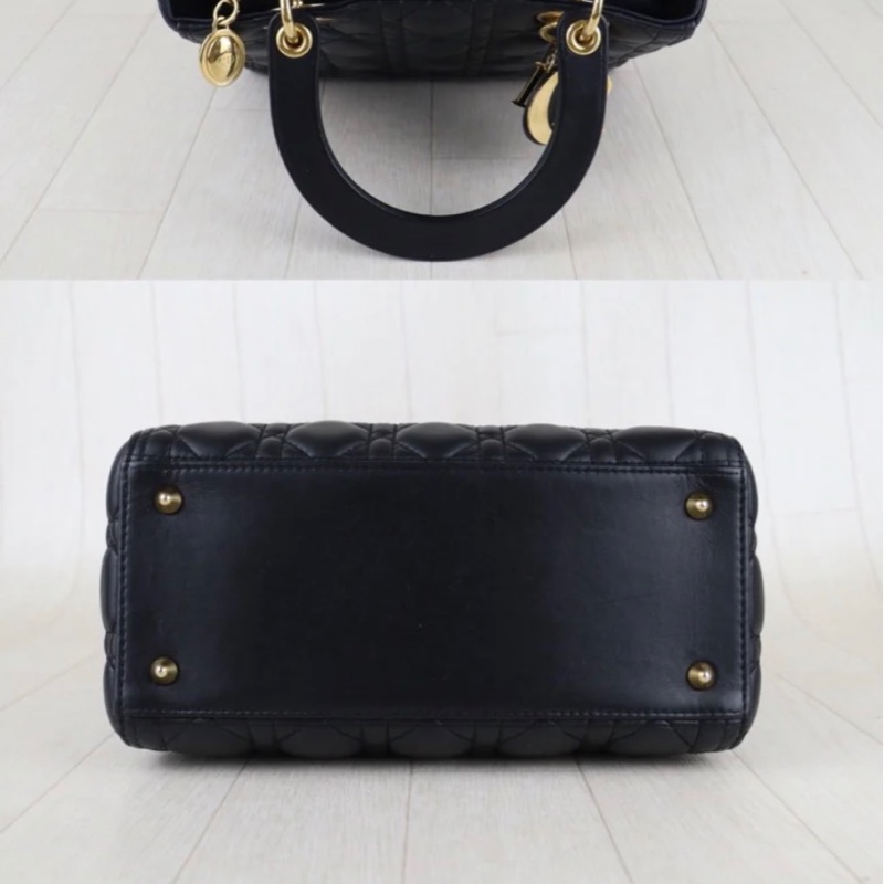 「JL精品代購」9新 Dior lady Dior 羊皮 黑金五格戴妃肩背手提包-10