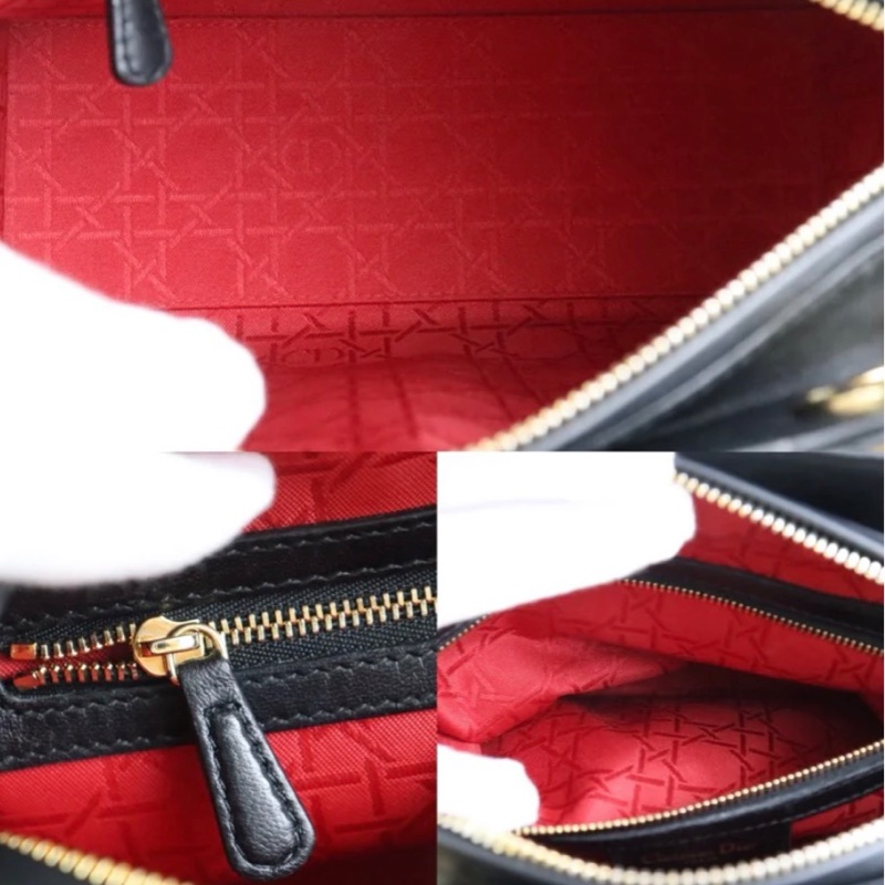 「JL精品代購」9新 Dior lady Dior 羊皮 黑金五格戴妃肩背手提包-11