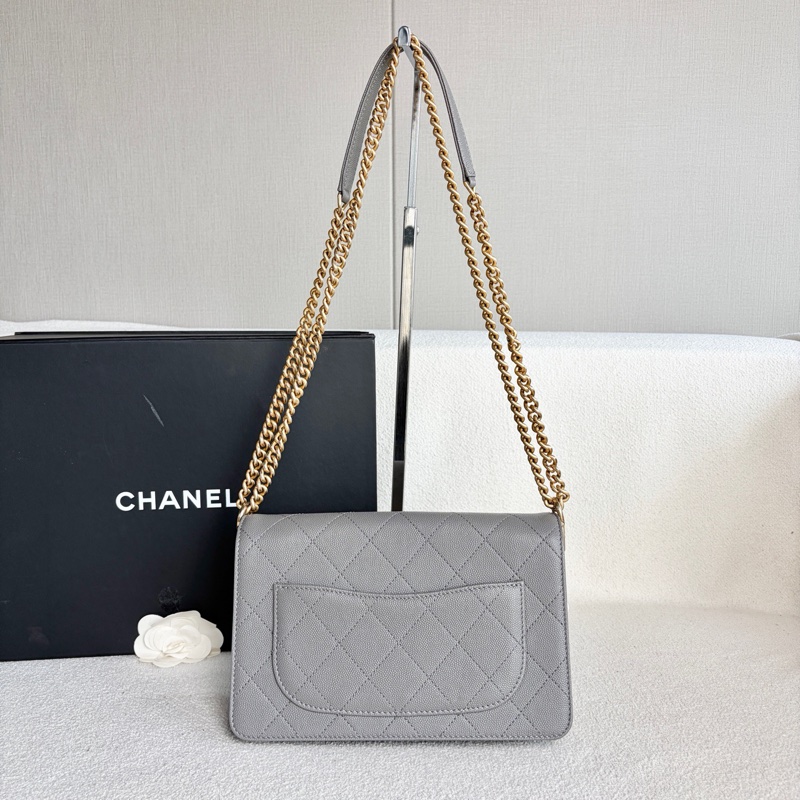 Chanel • 霧霾灰麂皮拼荔枝牛皮金釦鏈條包-4