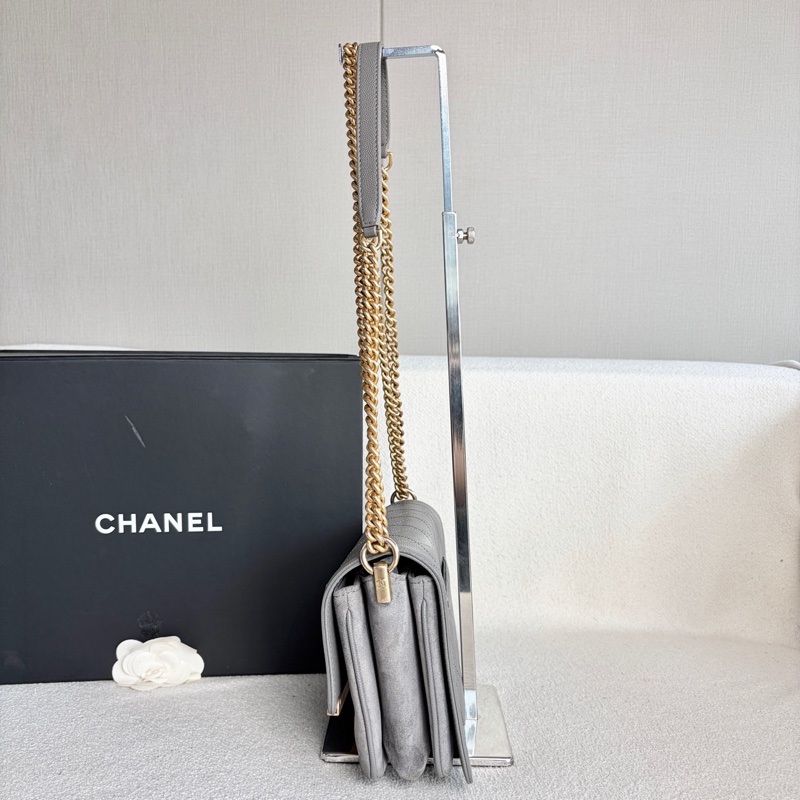 Chanel • 霧霾灰麂皮拼荔枝牛皮金釦鏈條包-5