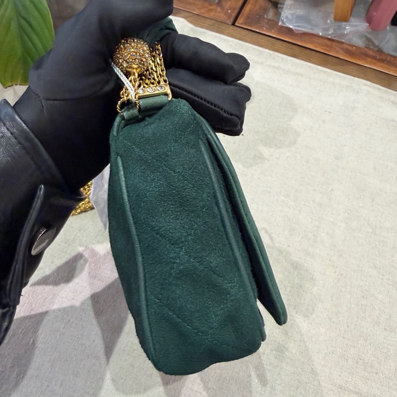 Chanel • 高稀琉璃釦祖母綠麂皮流蘇鏈條包 全網唯一☝🏻-4