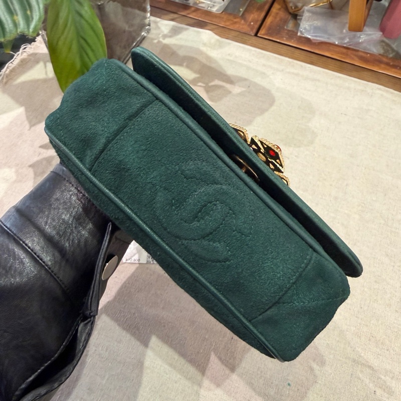 Chanel • 高稀琉璃釦祖母綠麂皮流蘇鏈條包 全網唯一☝🏻-5