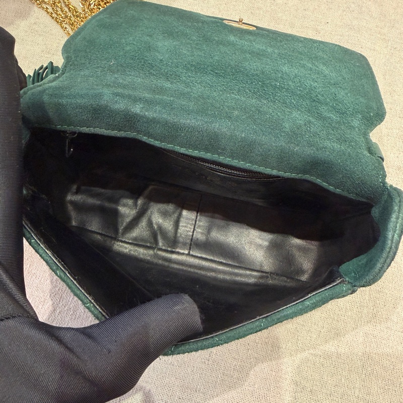 Chanel • 高稀琉璃釦祖母綠麂皮流蘇鏈條包 全網唯一☝🏻-7