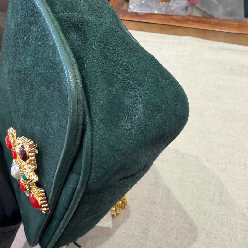 Chanel • 高稀琉璃釦祖母綠麂皮流蘇鏈條包 全網唯一☝🏻-11