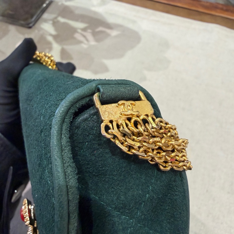 Chanel • 高稀琉璃釦祖母綠麂皮流蘇鏈條包 全網唯一☝🏻-12