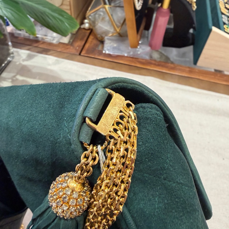 Chanel • 高稀琉璃釦祖母綠麂皮流蘇鏈條包 全網唯一☝🏻-13