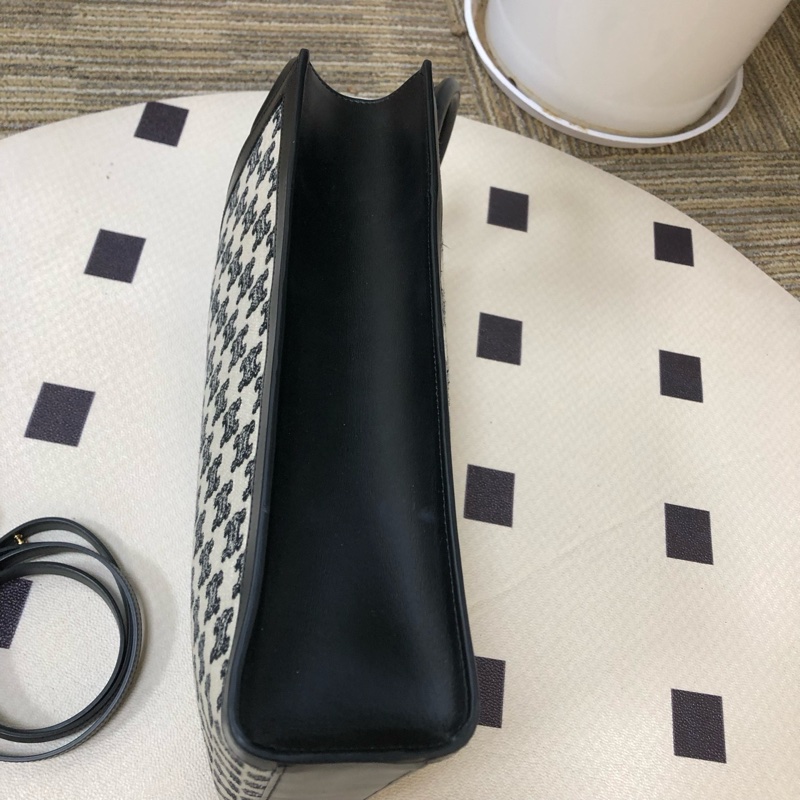 Celine 賽琳Triomphe 凱旋門刺繡布面拼皮tote 20年-2