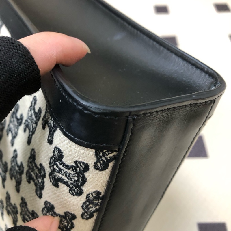 Celine 賽琳Triomphe 凱旋門刺繡布面拼皮tote 20年-4
