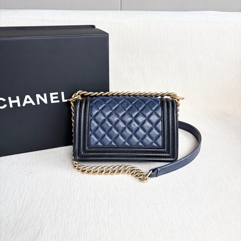 Chanel • 經典藍黑拼色羊皮金釦Le Boy 20 小號 全配有盒-2