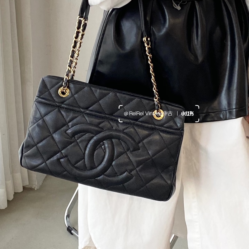 Chanel • 經典大Logo荔枝牛皮金釦托特包-1