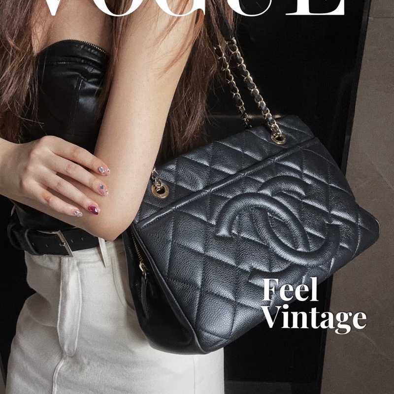 Chanel • 經典大Logo荔枝牛皮金釦托特包-3