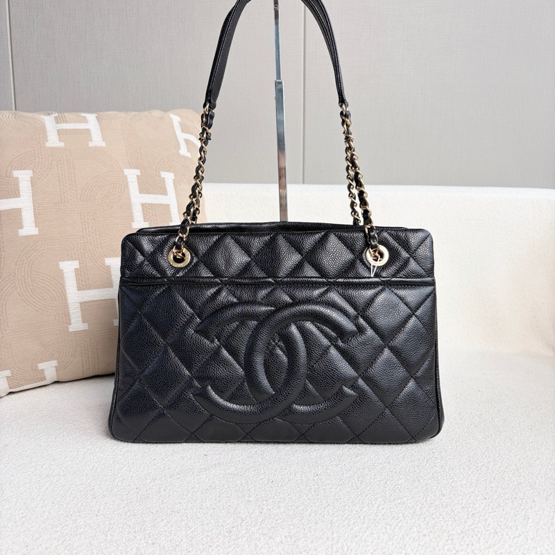 Chanel • 經典大Logo荔枝牛皮金釦托特包-4