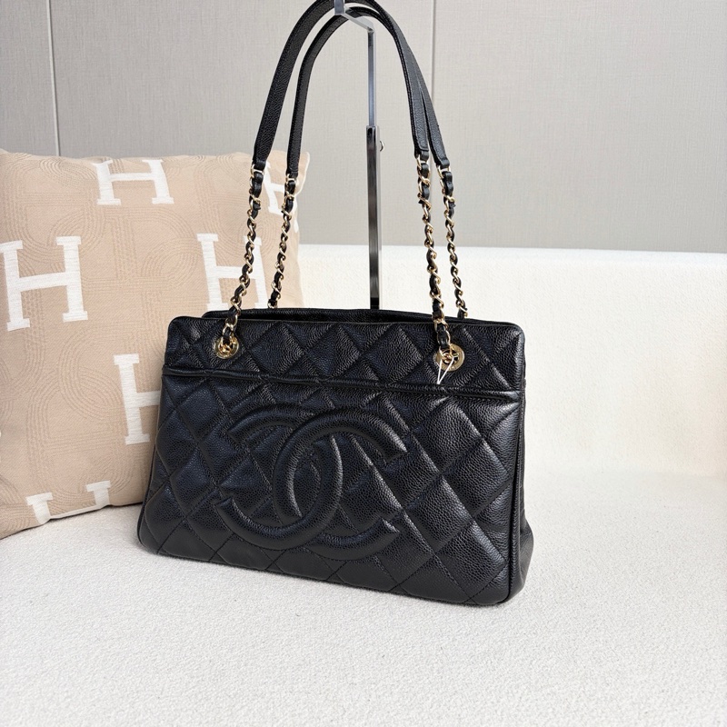 Chanel • 經典大Logo荔枝牛皮金釦托特包-6